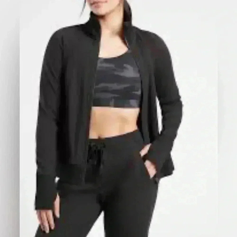 Athleta triumph casual yoga athletic  light full zip black long sleeve jacket M